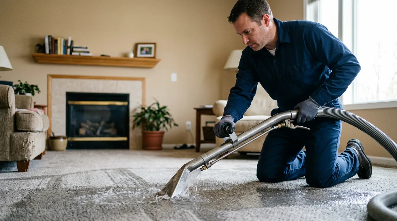 Water damage restoration technician working near Clementon, NJ